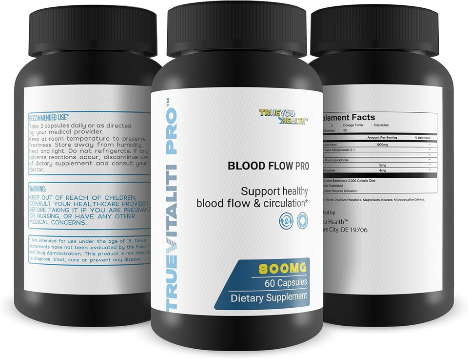 True Vitaliti Pro Blood Flow Pro L-Arginine - Our Best Circulation Supplement For True Vitality Male Blood Flow & Circulation Health - L-Arginine Mens Circulation Supplement - Help Blood Flow