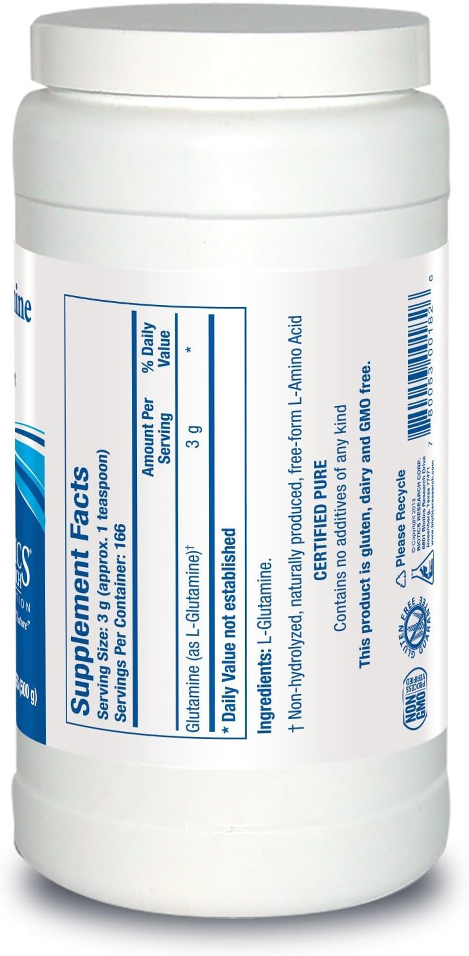 Biotics Research L Glutamine Powder Powdered Formula, 3G/Serving, Gastrointestinal Health, Gut Lining Support, Optimal Muscle Support, Lean Muscle, Antioxidant Activity, 17.9 Ounces 166 Servings