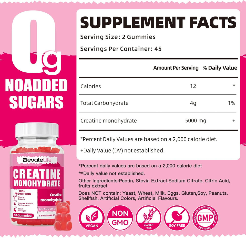 Creatine Monohydrate Gummies 5000Mg For Men & Women Strawberry 180 Creatine Monohydrate Gummies 5000Mg For Men & Women Strawberry 180