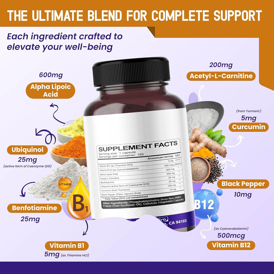 Alpha Lipoic Acid Acetyl-L-Carnitine - Support Bladder Cleanse, Urinary Tract Health - 180-Day Supply - Made In The Usa