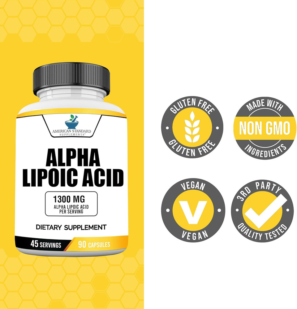 American Standard Supplements Alpha Lipoic Acid 1300Mg Per Serving - Vegan, Gluten Free, Non-Gmo, 60 Capsules, 30 Servings