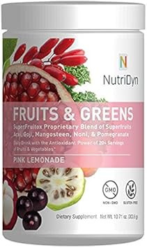Nutridyn Fruit & Greens Super Food Antioxidant Supplement, Certified Organic, Gluten-Free And Non-Gmo Super Fruit/Vegetable (Pink Lemonade)