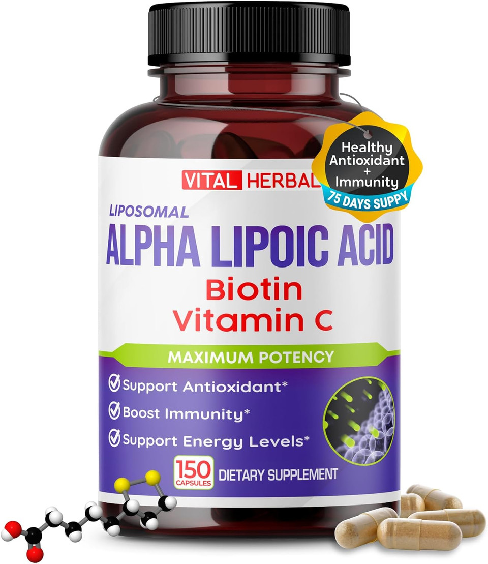 Vital Herbal Liposomal Alpha Lipoic Acid With Biotin, Vitamin C- Maximum Potency - Supports Immunity, Energy Levels- Made In The Usa