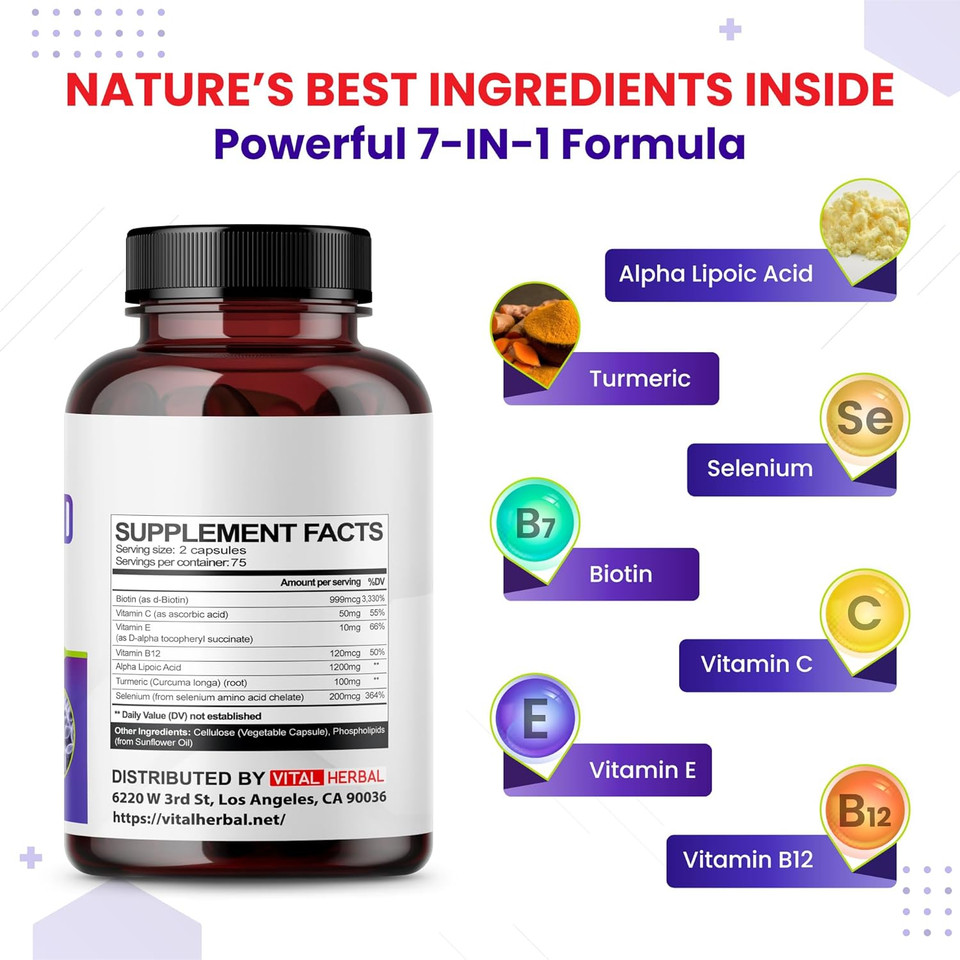 Vital Herbal Liposomal Alpha Lipoic Acid With Biotin, Vitamin C- Maximum Potency - Supports Immunity, Energy Levels- Made In The Usa