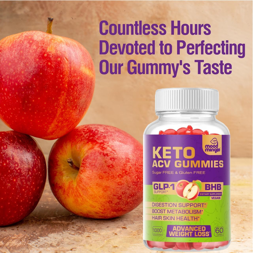 Keto Acv Gummies For Advanced Weight Loss - Gluten & Sugar-Free Apple Cider Vinegar Rapid Fat Burner Diet Supplement For Women Men - 60 Gummies (1000Mg)