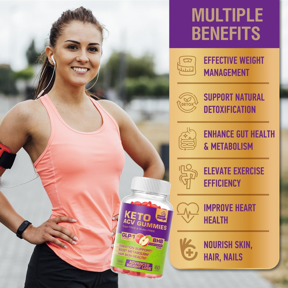 Keto Acv Gummies Gluten & Sugar-Free Apple Cider Vinegar Gummies For Advanced Weight Loss - Rapid Fat Burner Diet Supplement For Women Men - 60 Gummies (1000Mg)