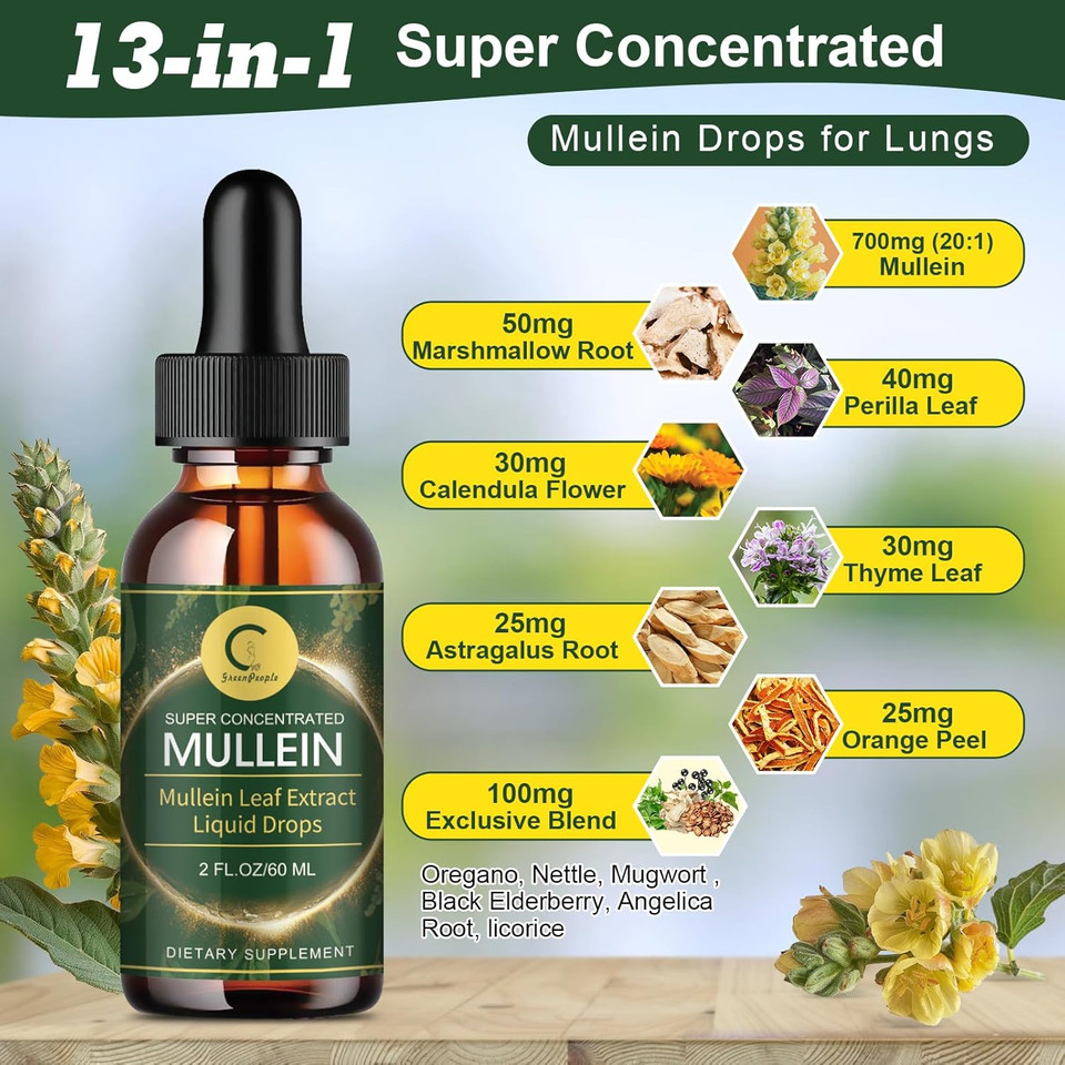 Mullein Drops For Lungs - Lung Cleanse & Detox - Vegan Mullein Leaf Extract Liquid Tincture, Support For Respiratory, Immune, Digestive System, Natural Herbal Supplement, Non-Gmo,2 Fl Oz Mullein Drops For Lungs - Lung Cleanse & Detox - Vegan Mullein Leaf Extract Liquid Tincture, Support For Respiratory, Immune, Digestive System, Natural Herbal Supplement, Non-Gmo,2 Fl Oz