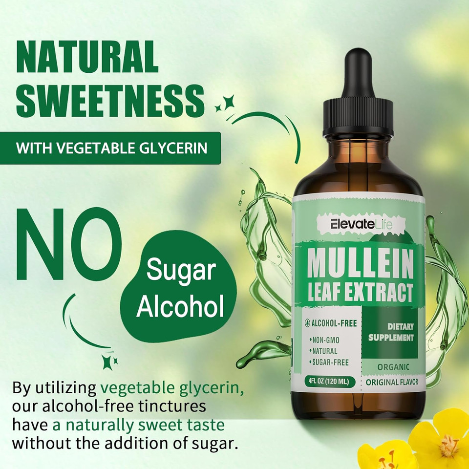Mullein Drops For Lungs - Mullein Leaf Extract Supplement - Lung Detox & Bronchial Cleanse For Smokers - Respiratory Health Support - 4Oz