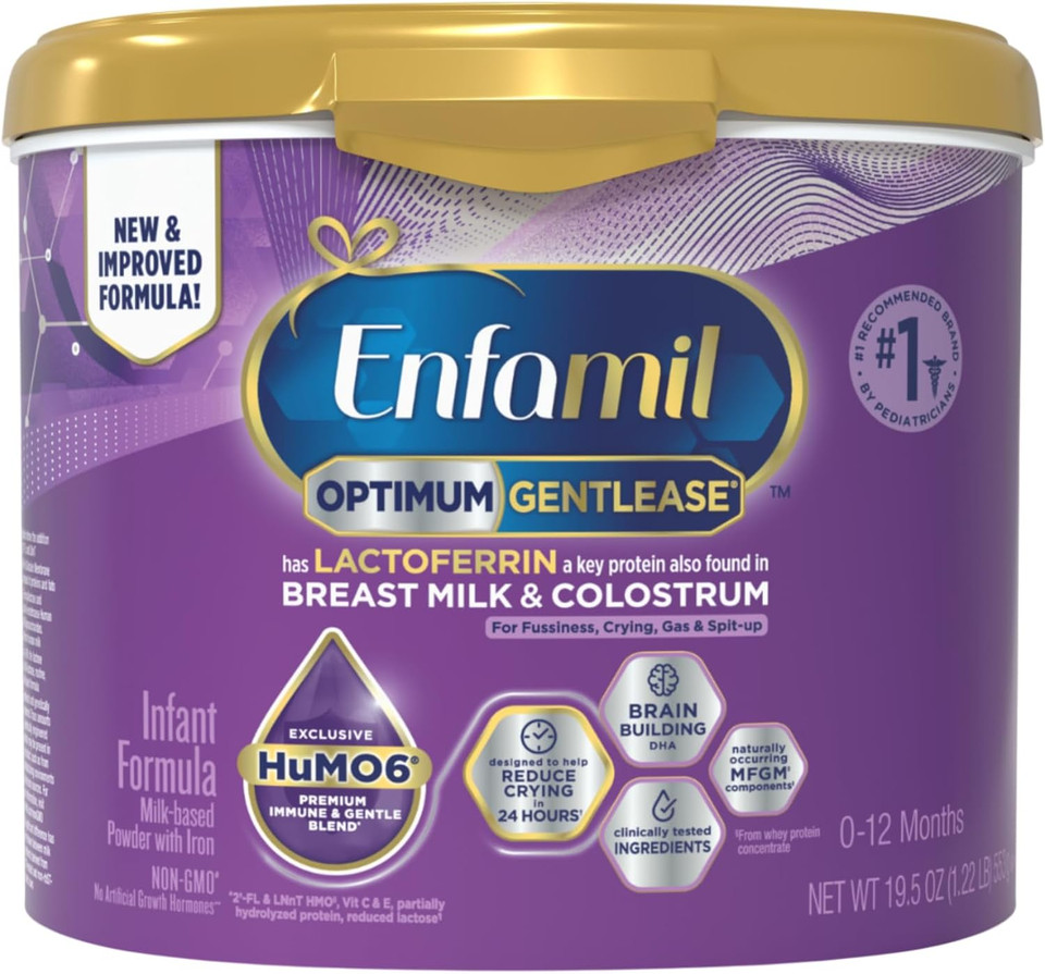 Enfamil Optimum Gentlease Baby Formula, Our Closest Formula To Breast Milk For Fussiness, Crying, Gas & Spit-Up, Immune-Supporting Lactoferrin Also Found In Breast Milk, 19.5 Oz