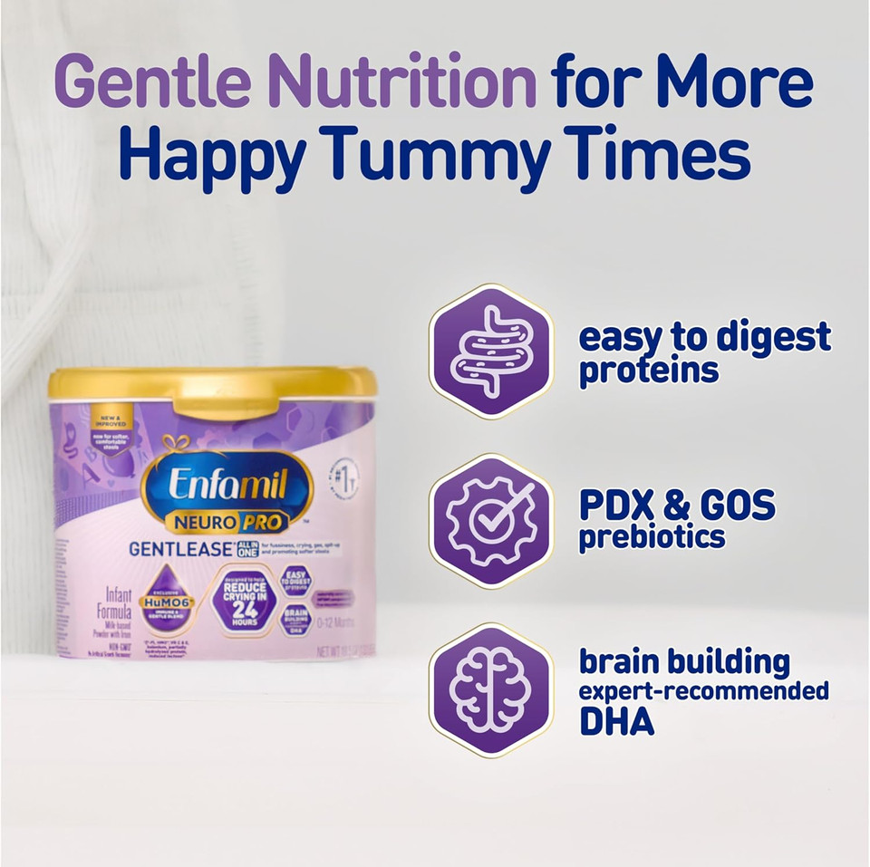 Enfamil Neuropro Gentlease Baby Formula, Brain Building Dha, Humo6 Immune Blend, Designed To Reduce Fussiness, Crying, Gas & Spit-Up In 24 Hrs, Has Prebiotics To Promote Softer Stools, Baby Milk, 30.4 Oz Refill