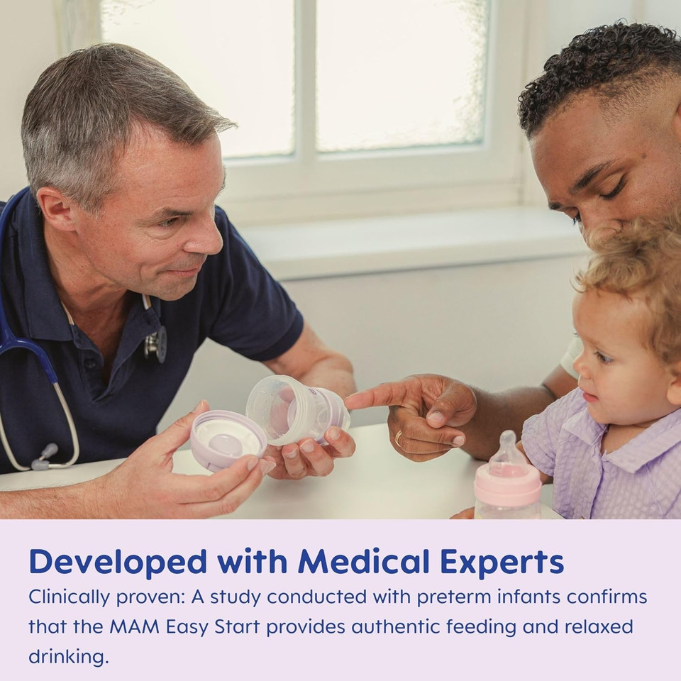 Mam 9Oz Easy Start Anti-Colic Baby Bottles, Medium Flow With Bonus Fast Flow Nipple, Breastfeeding-Like Silicone, Reduces Colic And Gas, Easy-To-Clean, Bpa-Free, 2 Plus Months