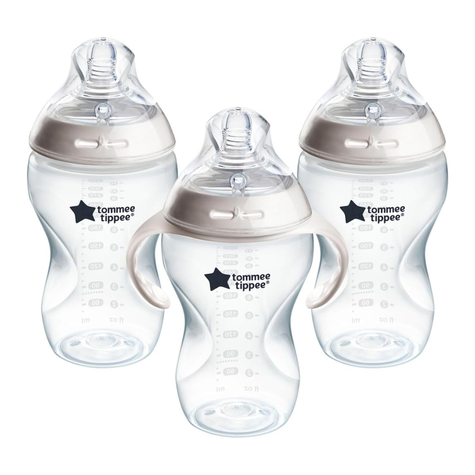 Tommee Tippee Natural Start Baby Bottle, 11Oz, Thicker Feed, Breast-Like Nipple For Babies 6 Months+, Clear, 3 Count