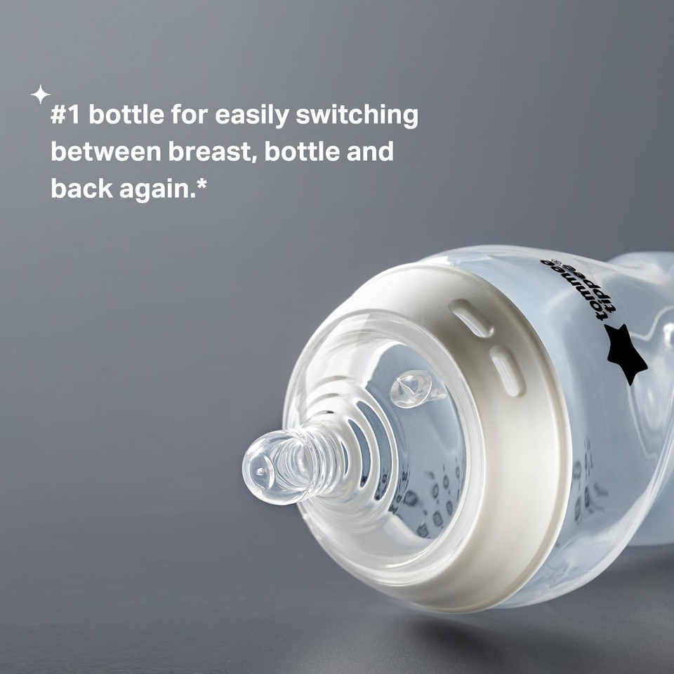 Tommee Tippee Natural Start Baby Bottle, 11Oz, Thicker Feed, Breast-Like Nipple For Babies 6 Months+, Clear, 3 Count