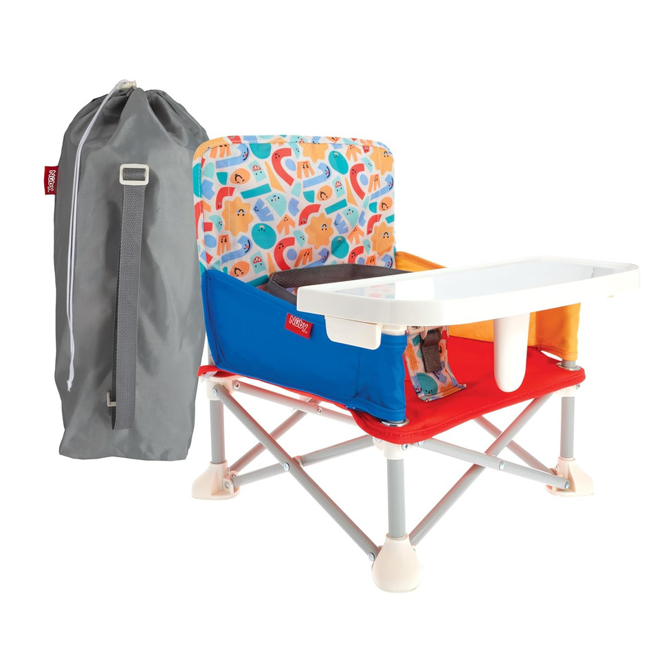 Nuby Pop-Up Booster Seat With Removable Tray - 6+ Months - Portable Booster Seat For Floor For Indoor/Outdoor Use - 3-Point Safety Adjustable Straps - Summer Travel Essentials - Blue