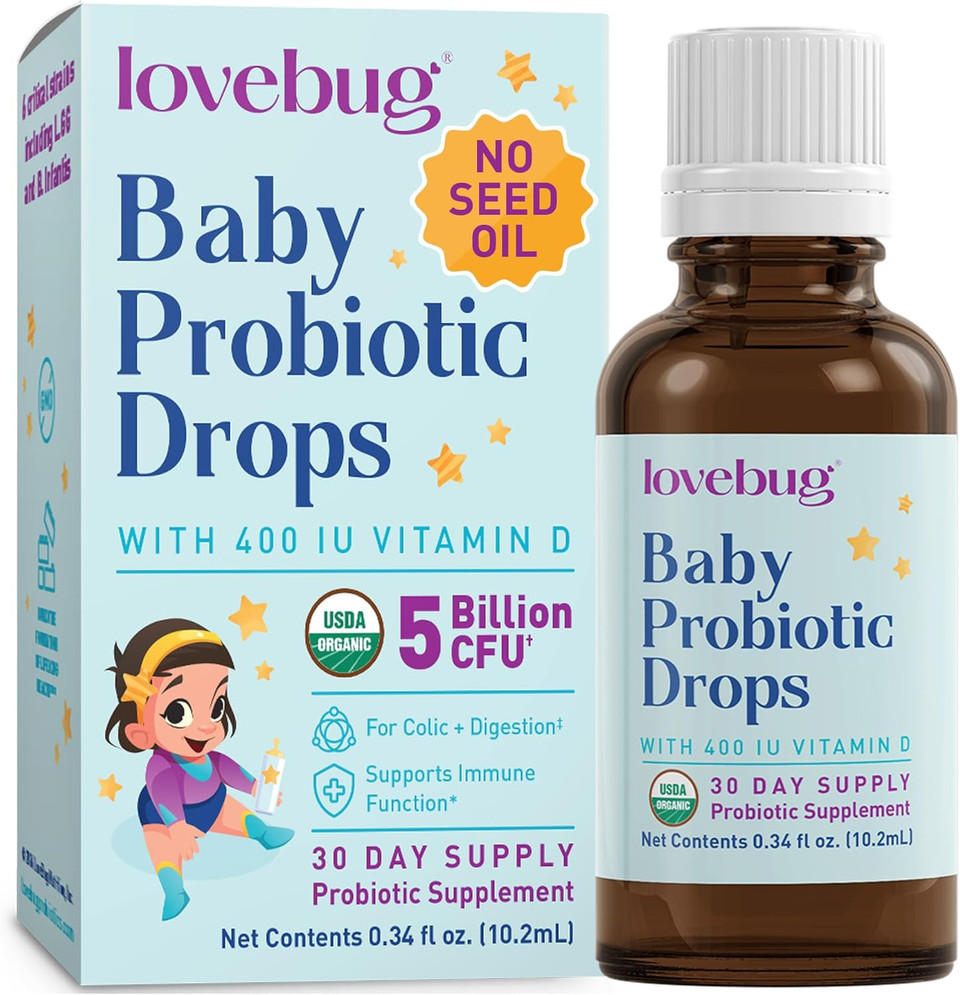 Lovebug Award Winning Usda Organic Probiotic For Infants & Babies 0-12 Months | Helps W/Colic, Reflux, Diarrhea, Constipation & Gas | Multi-Strain 5 Billion Cfu | Liquid Drops (60 Days Supply)