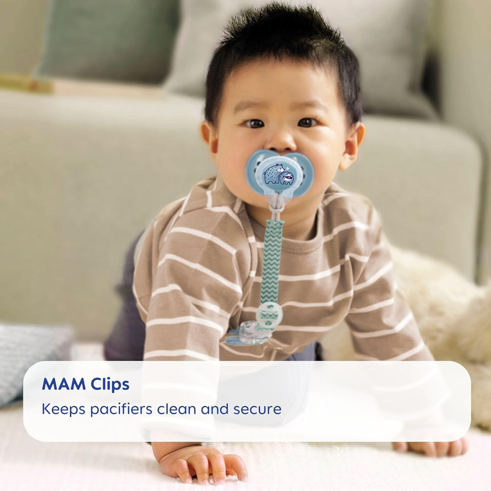 Mam Pacifier Clips For Baby Girls With Fasteners And Flexible Rings, Designs May Vary, 2 Count