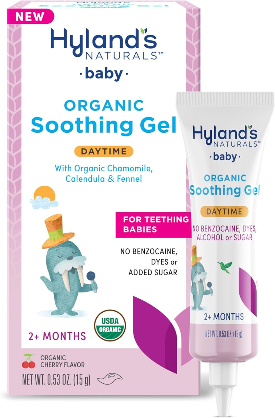 Hyland'S Baby Organic Day Oral Soothing Gel, With Chamomile, Calendula, And Fennel, Cooling Gel For Oral Discomfort, Easy-To-Apply, Ages 2 Months And Up, 0.53 Ounce