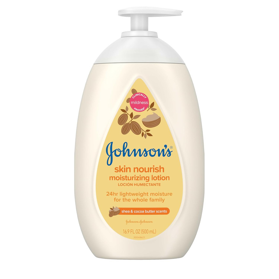 Johnson'S Skin Nourish Moisturizing Baby Lotion For Dry Skin With Shea & Cocoa Butter Scents, Gentle & Lightweight Body Lotion For The Whole Family, Hypoallergenic, Dye-Free, 16.9 Fl. Oz
