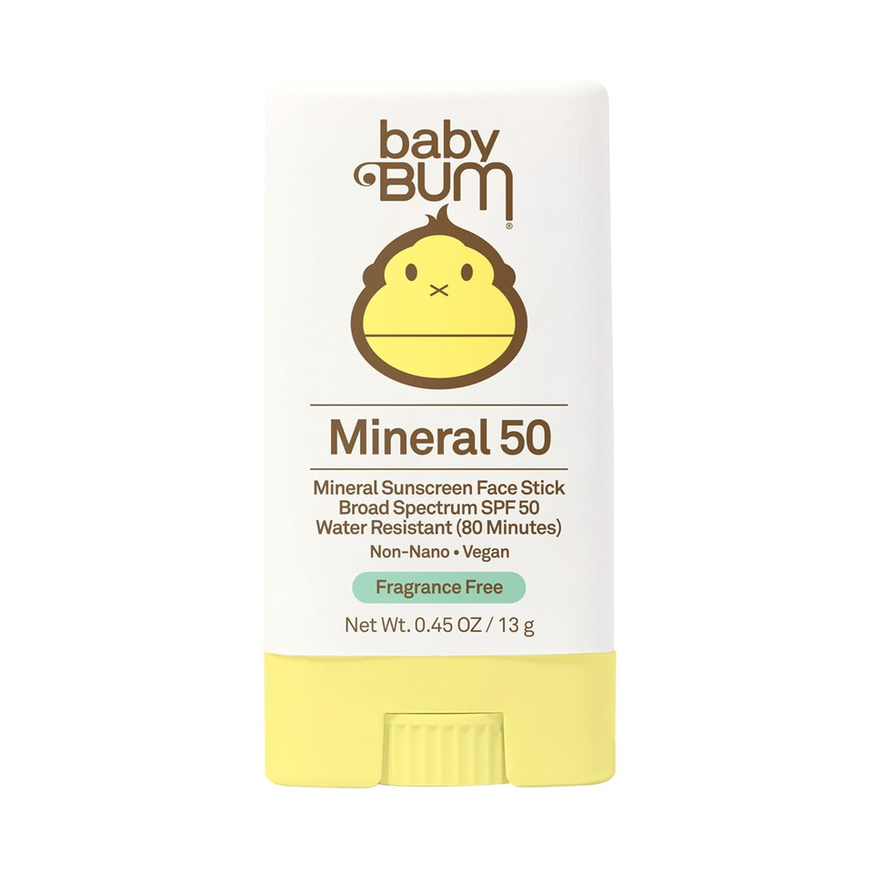 Sun Bum Baby Bum Mineral Spf 50 Sunscreen Stick - Hawaii 104 Act Compliant (Without Octinoxate & Oxybenzone) - Uva/Uvb Face And Body Protection - Unscented For Sensitive Skin - Travel Size 0.45 Oz