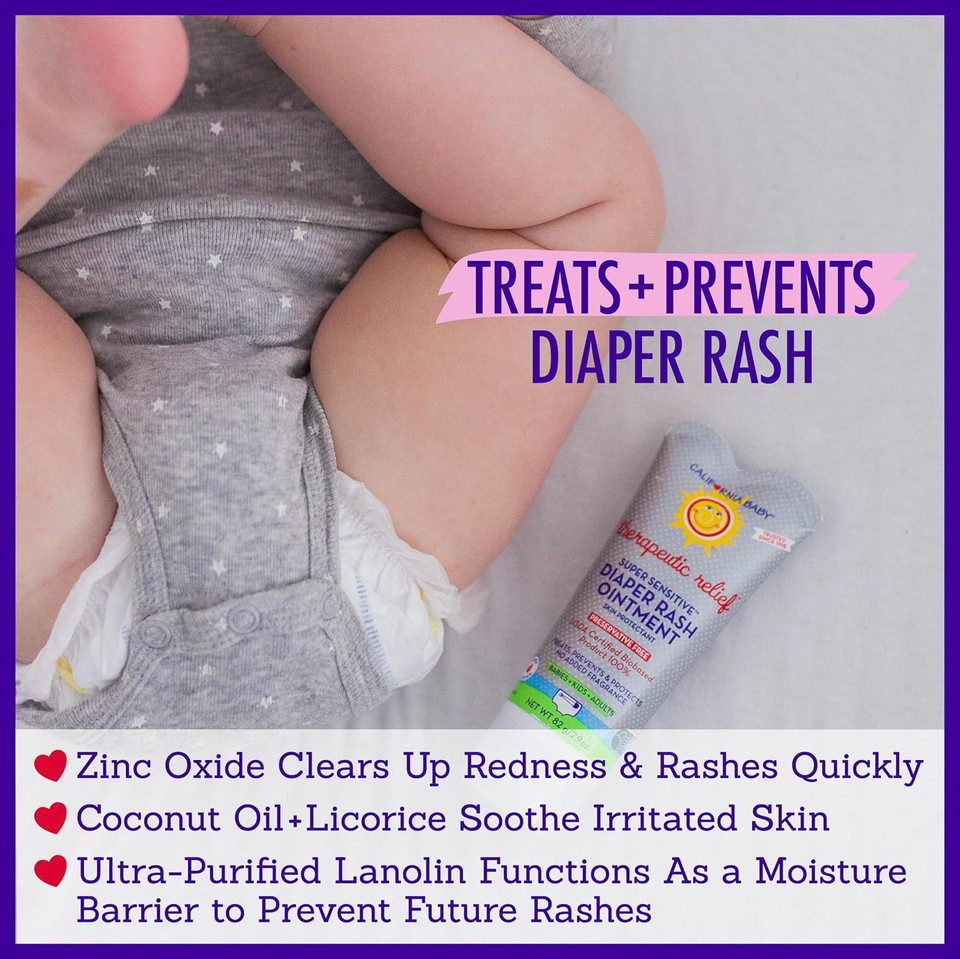 California Baby Super Sensitive Diaper Rash Cream | 100% Bio-Based | Zinc Oxide Ointment | Unscented Diaper Cream | Cloth Diapers Safe | 82 G / 2.9 Oz