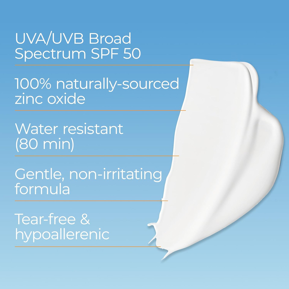 Eucerin Sun Sensitive Mineral Baby Sunscreen Lotion Spf 50 With Zinc Oxide Protection, Hypoallergenic Mineral Sunscreen For Babies, Tear Free And Fragrance Free, 4 Fl Oz Tube