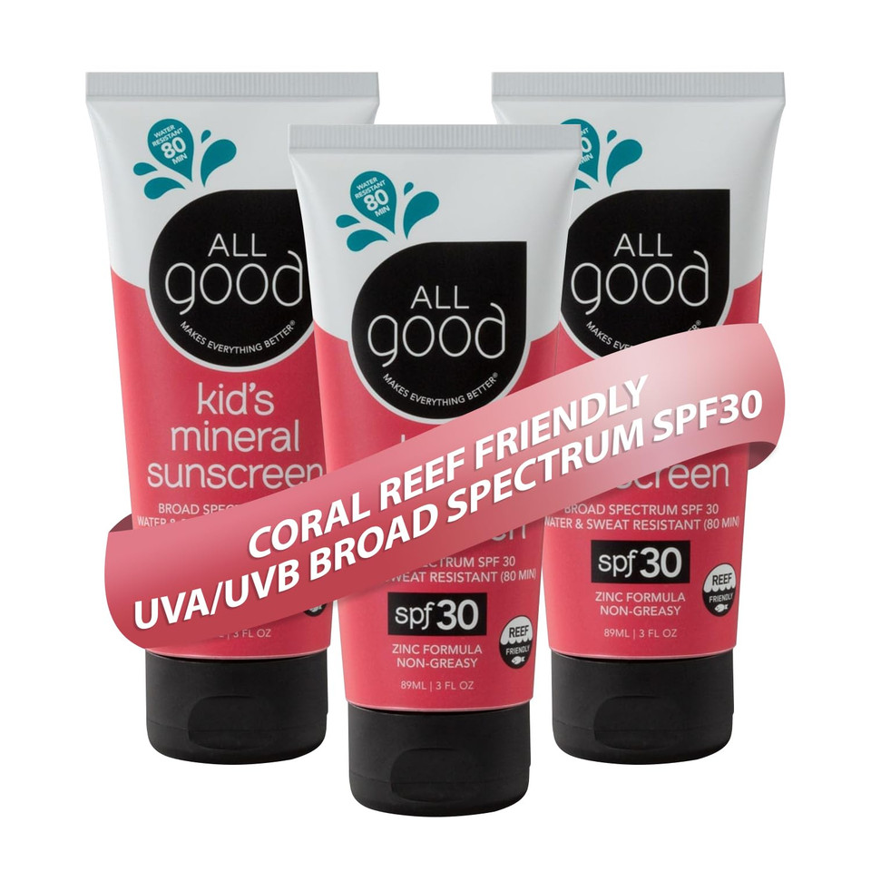 All Good Baby & Kids Sunscreen Lotion For Face & Body - Uva/Uvb Broad Spectrum, Spf 30, Zinc Oxide, Coral Reef Friendly, Water Resistant - Zinc, Shea Butter, Coconut Oil, Aloe (3 Oz)