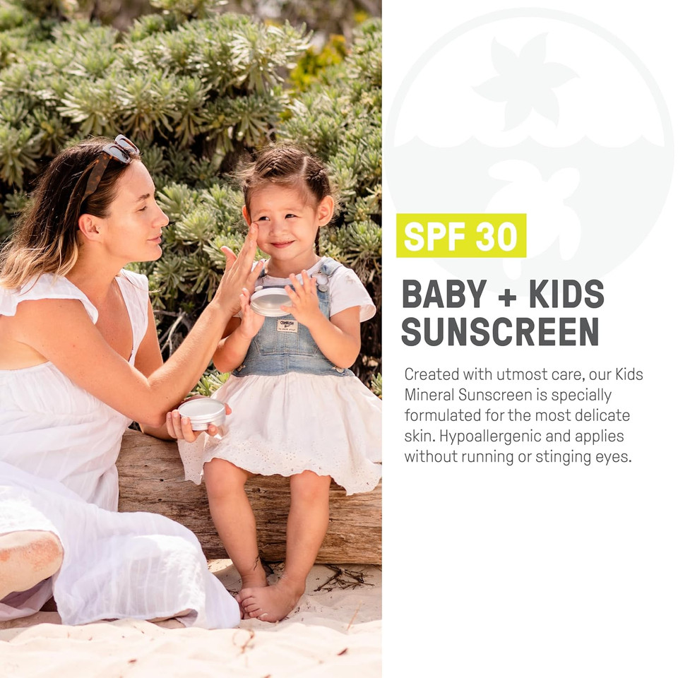 Raw Elements Baby & Kids Spf 30 Organic Sunscreen Tin, Non-Nano Zinc Oxide, Reef-Safe, Cruelty-Free, Gluten & Nut Free, Travel Sunblock 3.0 Oz