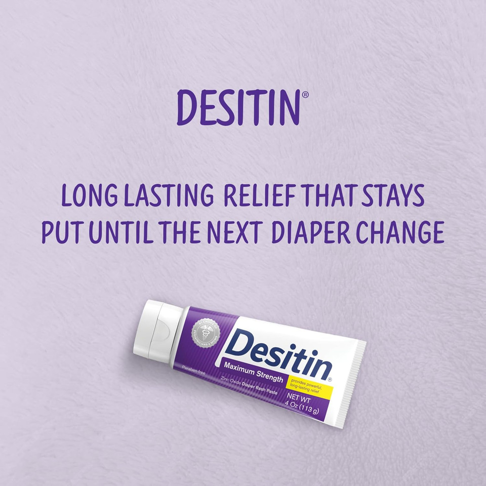 Desitin Maximum Strength Baby Diaper Rash Cream, 40% Zinc Oxide For Treatment, Relief & Prevention, Hypoallergenic, Phthalate- & Paraben-Free Paste, Protects Skin For 12 Hours, 4.8 Oz
