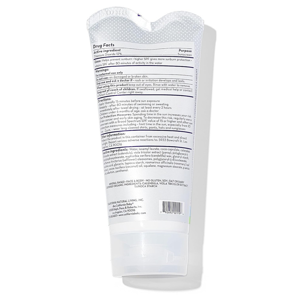 California Baby Super Sensitive Spf 30+| Unscented Mineral Sunscreen | Baby Sunscreen For Face + Body | Titanium Dioxide | 170 Grams / 6Oz
