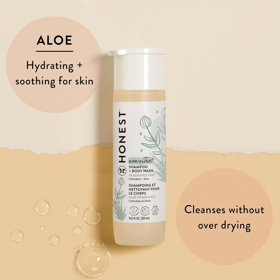 The Honest Company 2-In-1 Cleansing Shampoo + Body Wash For Sensitive Skin | Gentle For Baby | Naturally Derived, Tear-Free, Hypoallergenic | Fragrance Free, 10 Fl Oz