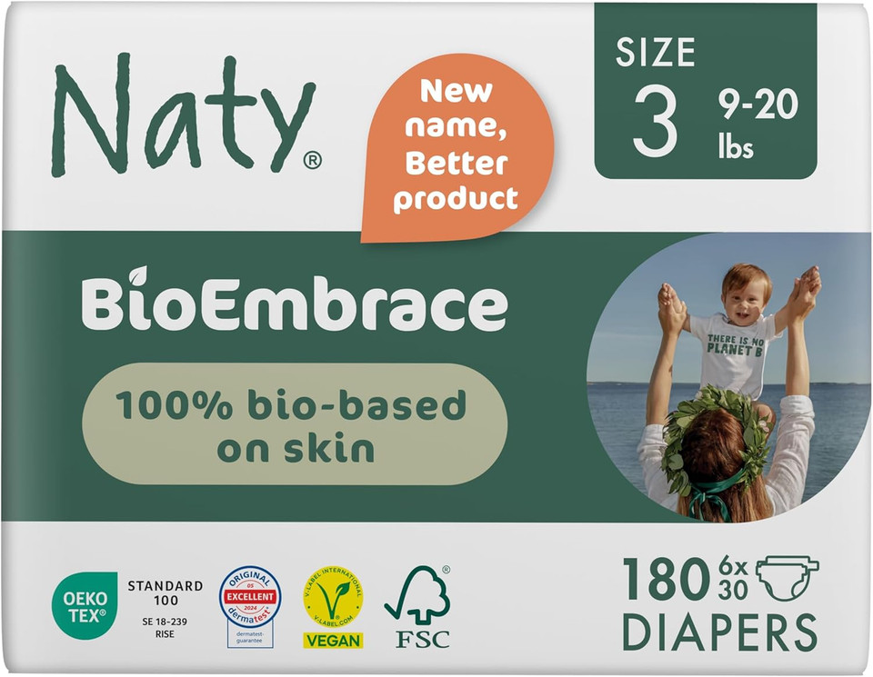 Eco By Naty Eco-Friendly Baby Diapers - 100% Plant-Based Materials On Skin, Soft, For Sensitive Skin & Super Absorbent (Size 3, 100 Count)