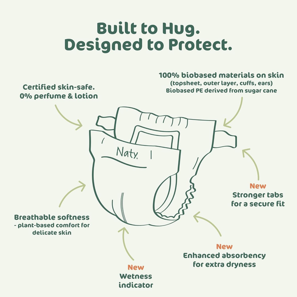 Eco By Naty Eco-Friendly Baby Diapers - 100% Plant-Based Materials On Skin, Soft, For Sensitive Skin & Super Absorbent (Size 3, 100 Count)