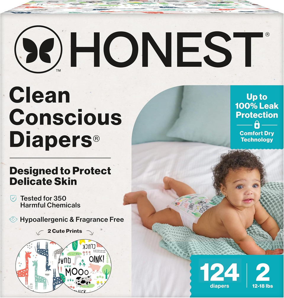 The Honest Company Clean Conscious Diapers For Delicate Skin | Up To 100% Leakproof | Hypoallergenic, Fragrance Free | Gender Neutral | Super Club Box, Size 3 (16-28 Lbs), 120 Count (Prints May Vary) The Honest Company Clean Conscious Diapers For Delicate Skin | Up To 100% Leakproof | Hypoallergenic, Fragrance Free | Gender Neutral | Super Club Box, Size 3 (16-28 Lbs), 120 Count (Prints May Vary)