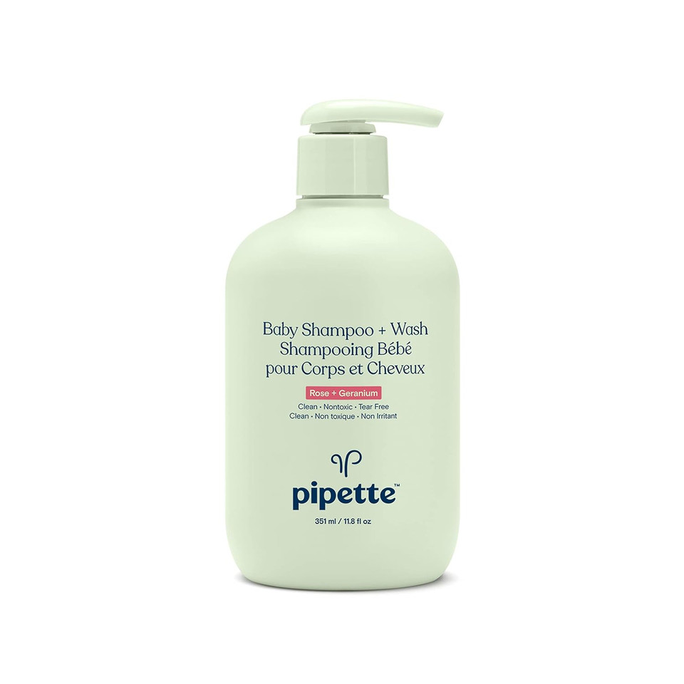 Pipette Baby Shampoo And Body Wash - Rose + Geranium, Tear-Free Bath Time, Hypoallergenic, Moisturizing Plant-Derived Squalane, Non-Toxic, Sulfate Free, 11.8 Fl Oz