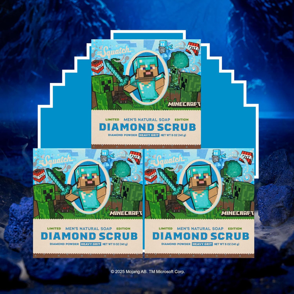 Dr. Squatch Minecraft Collection - Natural 3 Soap Gift Set - Cold Process Soap With No Harsh Chemicals - Smells Like Quest For Survival - Diamond Scrub