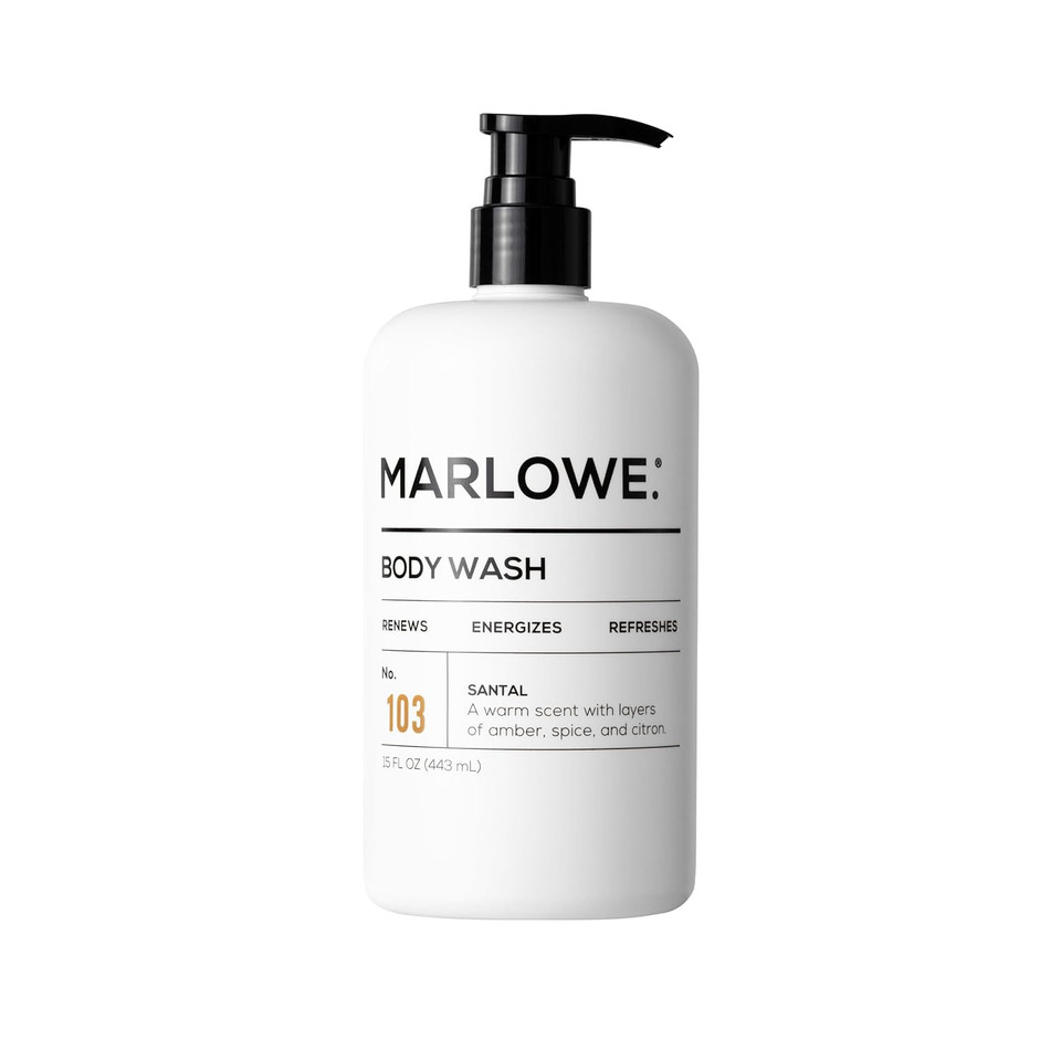Marlowe. No. 103 Body Wash 15 Oz Pump, Cedarwood + Sea Salt, Energizing & Refreshing Shower Gel, Willow Bark & Green Tea Extracts, Cleanses, Moisturizes, Smooths & Nourishes, Fresh & Zesty Scent