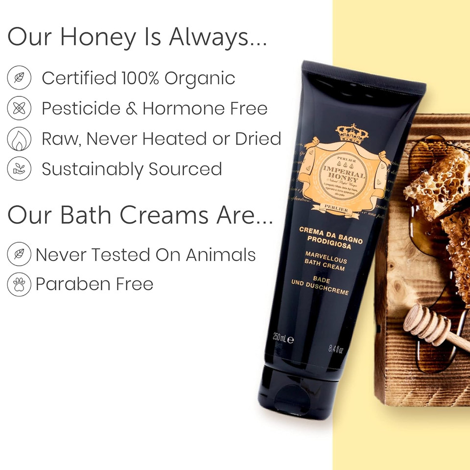 Perlier Imperial Honey Shower & Bath Cream - Nourishing & Soothing Luxury Bath Cream Made With 100% Organic Italian Honey For Deep Moisturization And Hydration (16.9 Fluid Oz.)