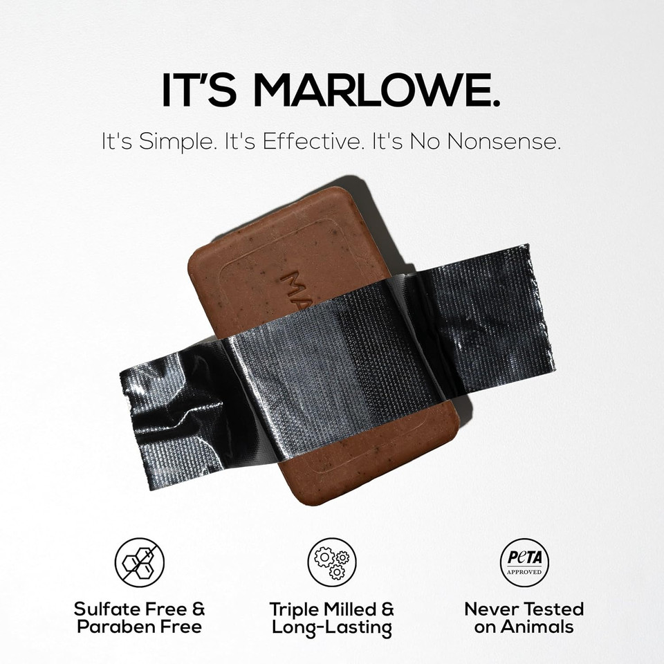 Marlowe. No. 109 Coffee Bar Soap 7 Oz (3 Bars), Body Scrub Soap For Men, Refreshing, Energizing & Exfoliating With Natural Extract, Caffeine, Coffee Bean & Cocoa Butter, Fresh Brewed Scent