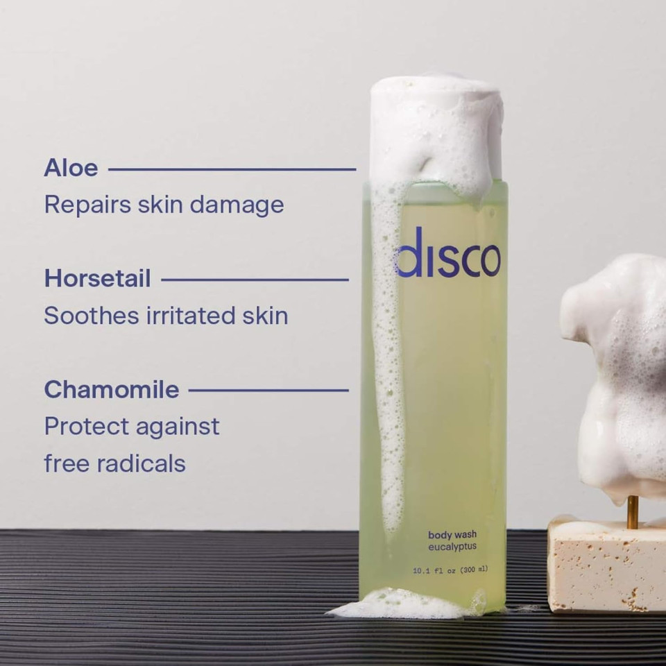 Disco Body Wash For Men - All-Natural, Soothing And Hydrating - Paraben Free, Vegan - Eucalyptus Scent - 10.1 Fl Ounces