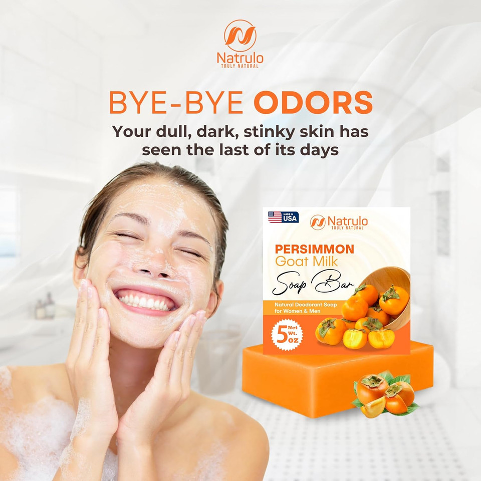 Persimmon Soap Bar For Body Odor Control  Purifying Deodorizing Body Wash With Goat Milk For Eliminating Body Odor  Great For Skin Brightening, Natural Deodorant Soap For Men & Women