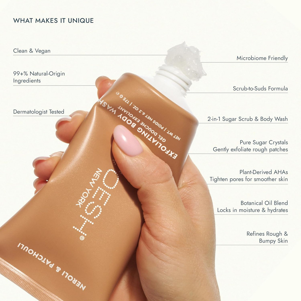 Voesh Exfoliating Sugar Scrub & Body Wash With Plant-Derived Ahas & Vegan Probiotics - Neroli & Patchouli