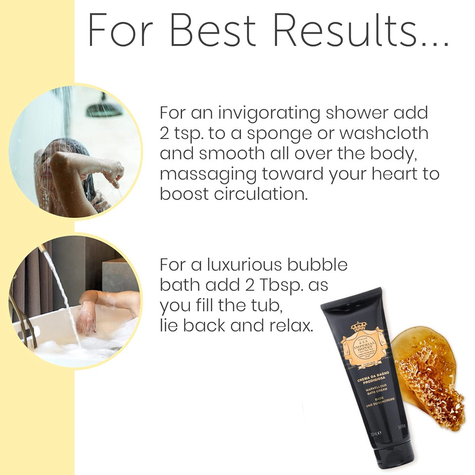 Perlier Imperial Honey Shower & Bath Cream - Nourishing & Soothing Luxury Bath Cream Made With 100% Organic Italian Honey For Deep Moisturization And Hydration (8.4 Fluid Oz.)