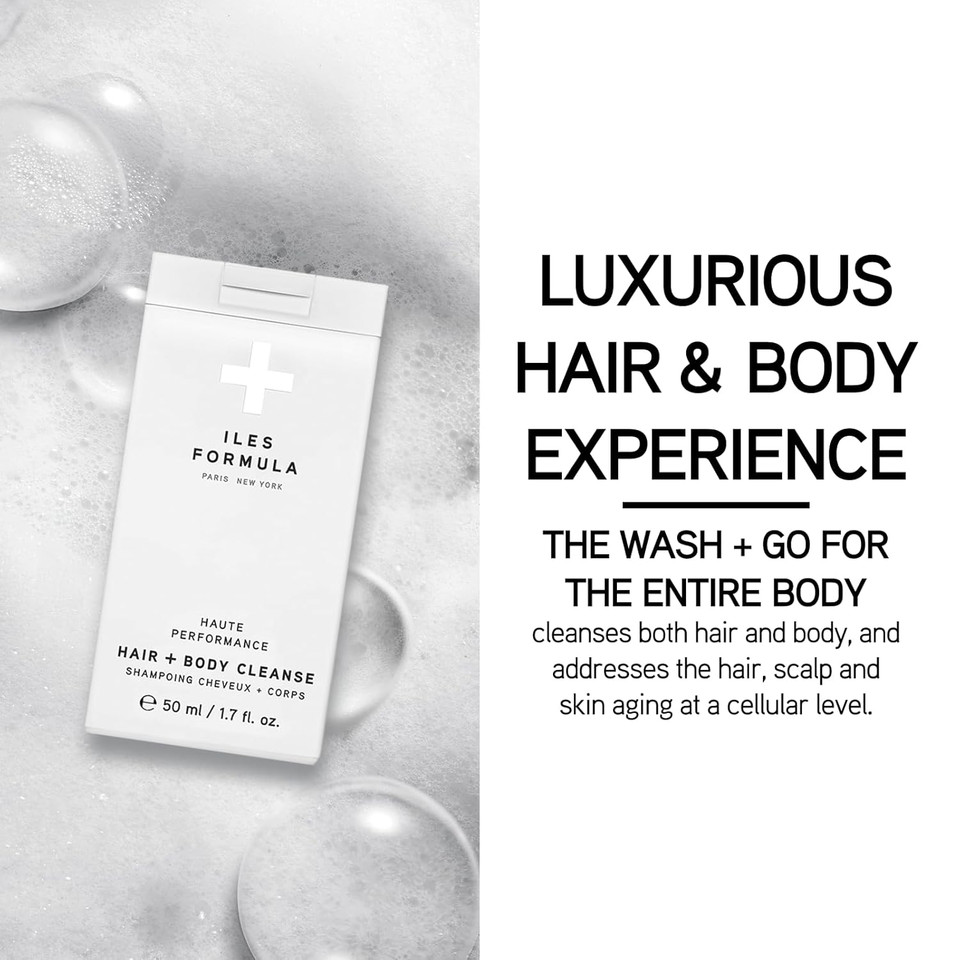 Iles Formula Haute Performance Hair + Body Cleanse Mini - Gently Cleanse & Nourish Hair & Body - Sulfate, Silicone & Paraben Free, (50 Ml)