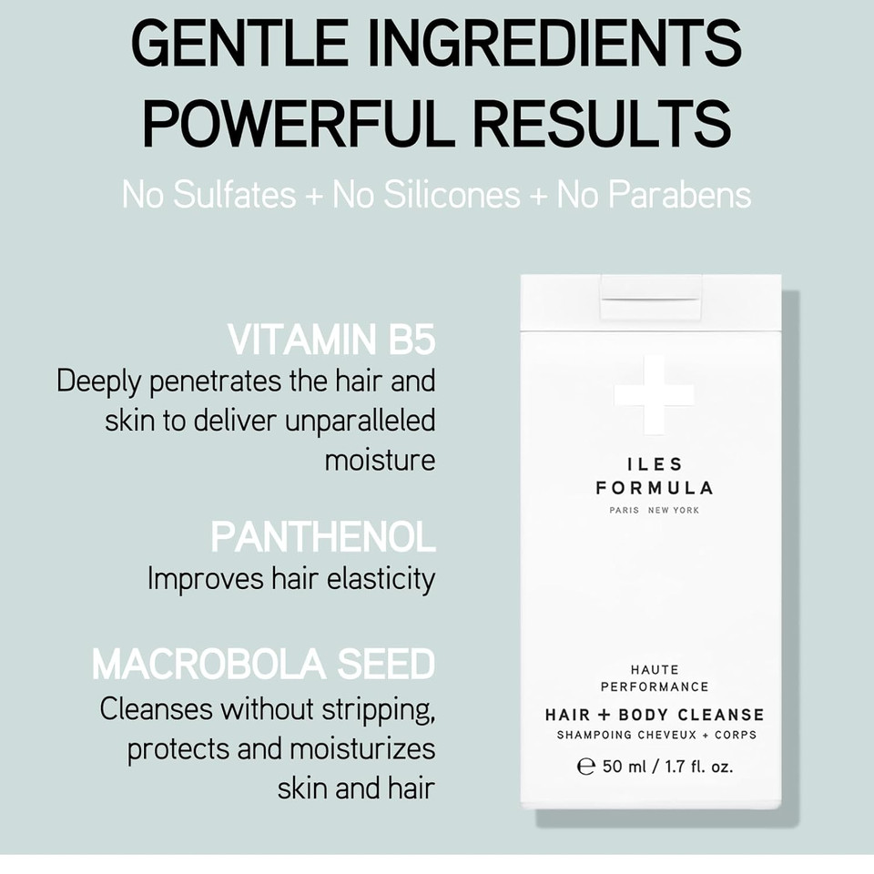 Iles Formula Haute Performance Hair + Body Cleanse Mini - Gently Cleanse & Nourish Hair & Body - Sulfate, Silicone & Paraben Free, (50 Ml)