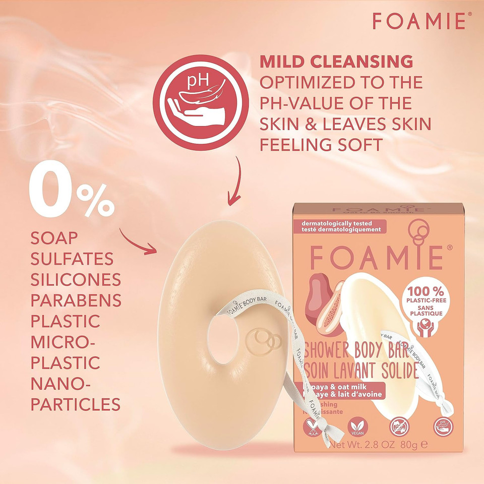 Foamie 2-In-1 Natural Body Bar Soap-Free, Body Wash Women & Men For Smooth Skin, Oatmeal Vegan Body Wash Refreshing, Body Wash For Dry Skin With Papaya & Oat Milk, Sulfate Free Body Wash