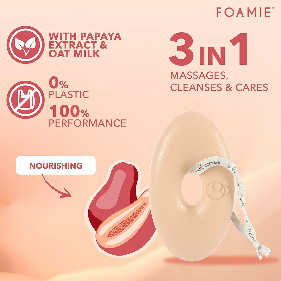 Foamie 2-In-1 Natural Body Bar Soap-Free, Body Wash Women & Men For Smooth Skin, Oatmeal Vegan Body Wash Refreshing, Body Wash For Dry Skin With Papaya & Oat Milk, Sulfate Free Body Wash