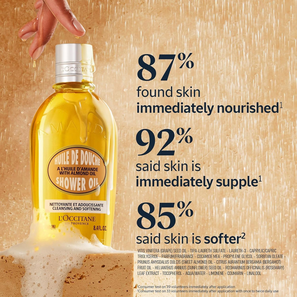 L'Occitane Cleansing & Softening Almond Shower Oil, Body Wash & Shaving Base Purifies & Smooths Without Drying Skin, Milky Lather, Nourishing Skincare L'Occitane Cleansing & Softening Almond Shower Oil, Body Wash & Shaving Base Purifies & Smooths Without Drying Skin, Milky Lather, Nourishing Skincare