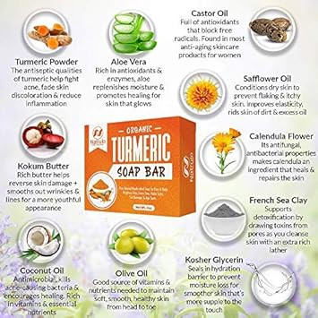 Organic Turmeric Soap Bar | Pure Natural Handcrafted Skincare, Made In Usa Face & Body Cleanser With Calendula, Aloe Vera, French Clay | Brightens Skin, Evens Tone, Fades Scars, Sun Damage, Age Spots
