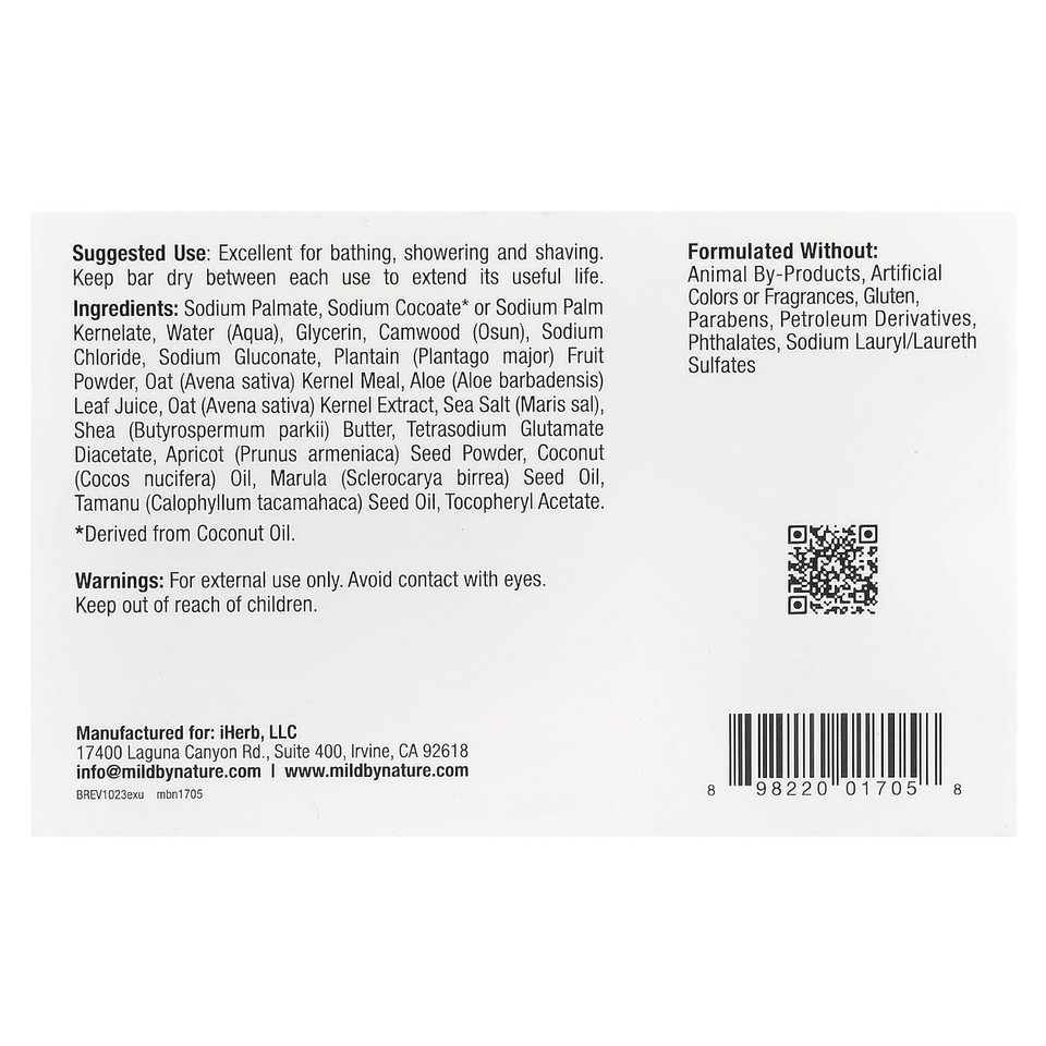 Mild By Nature Exfoliating Bar Soap, Unscented, 5 Oz (141 G)