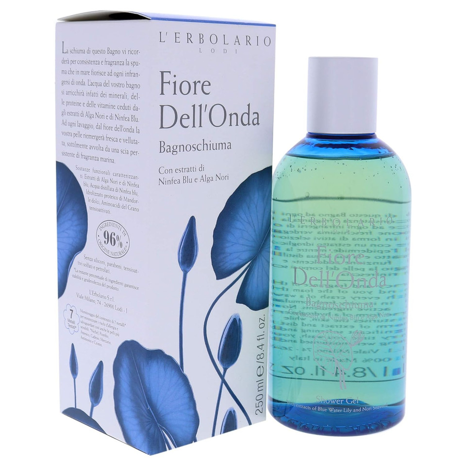 L'Erbolario Shower Gel  Moisturizing Body Wash With Sea Minerals  Toning And Protecting Body Soap For Soft, Velvety Skin - Fiore DellOnda - 8.4 Oz